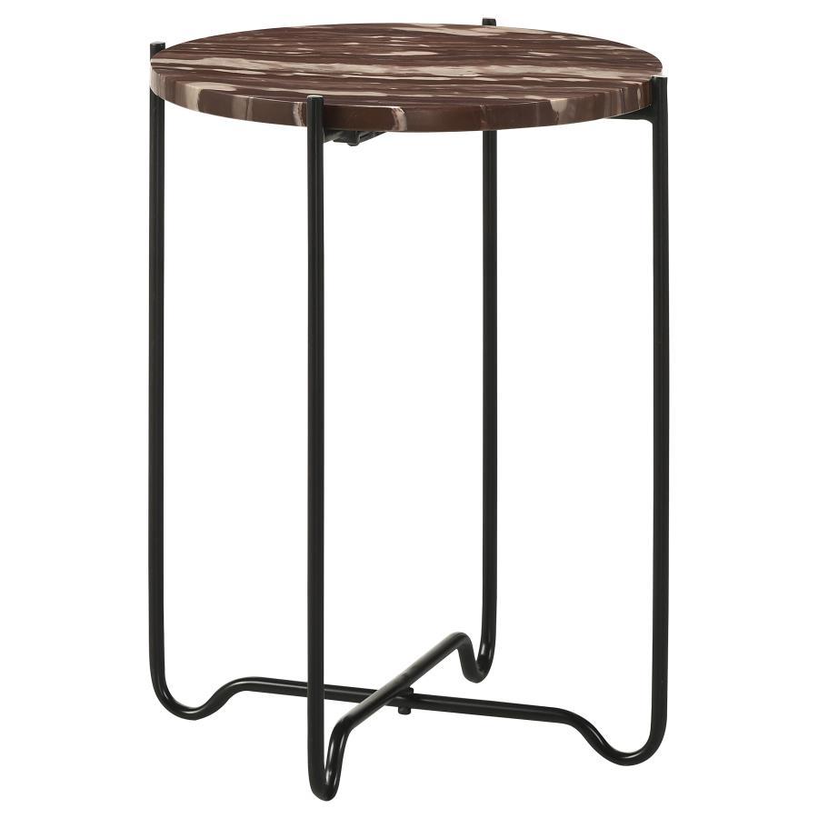 Latifa - Round Accent Table With Marble Top - Red and Black