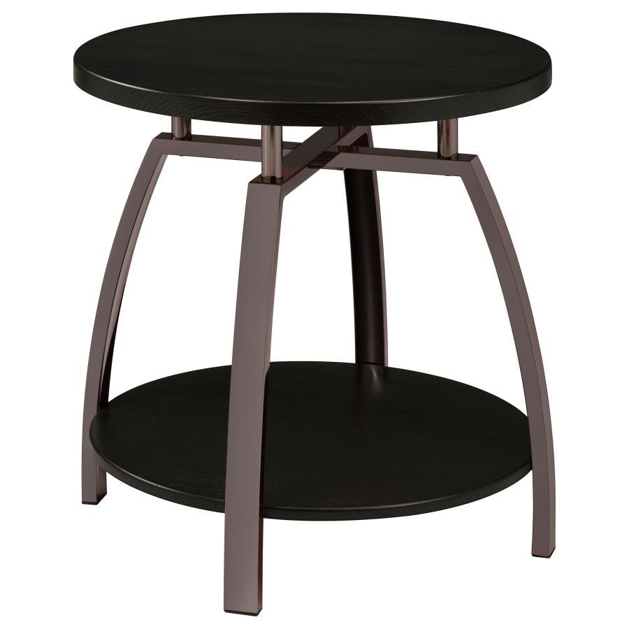 Dacre - Round End Table - Dark Grey and Black Nickel