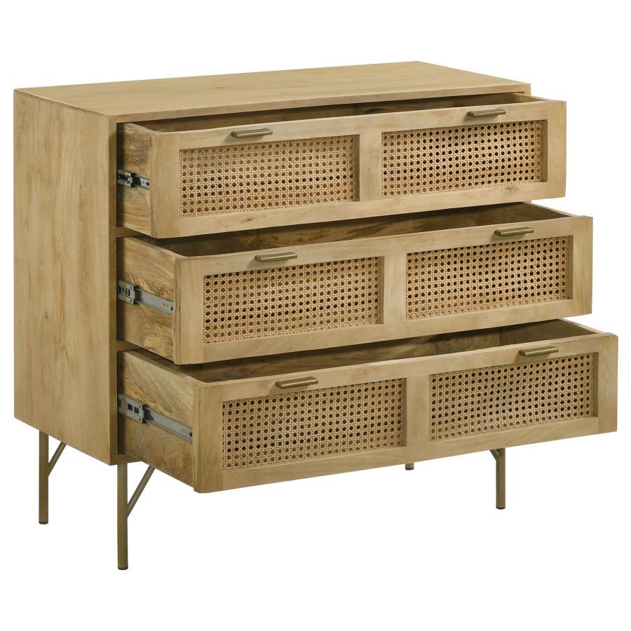 Zamora - 3-Drawer Accent Cabinet - Natural and Antique Brass
