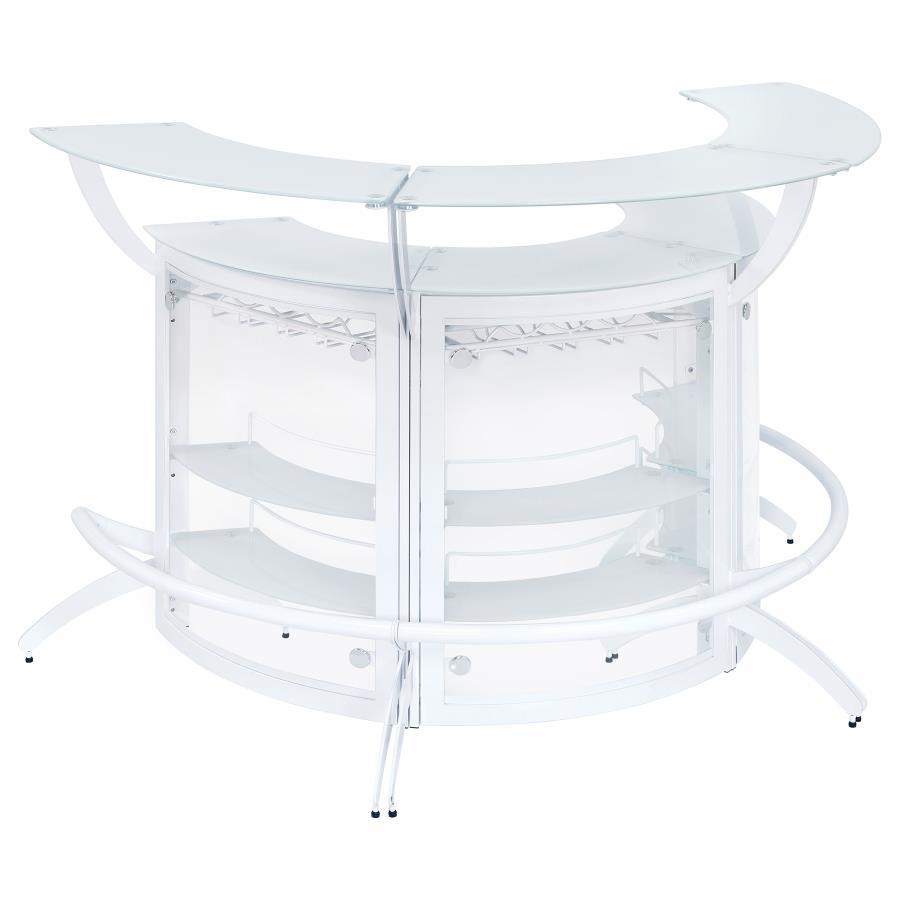 Dallas - 2-Shelf Curved Home Bar (Set Of 3) - White And Frosted Glass