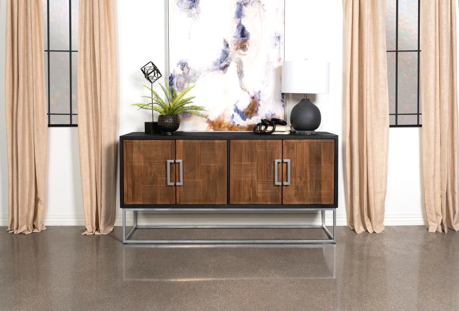 Borman - 4-Door Wooden Accent Cabinet - Walnut and Black