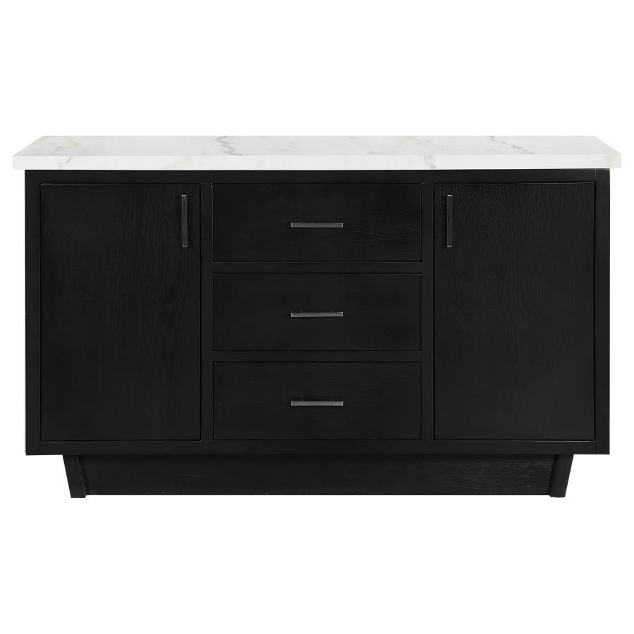 Sherry - 3-Drawer Marble Top Dining Sideboard Server - White and Rustic Espresso