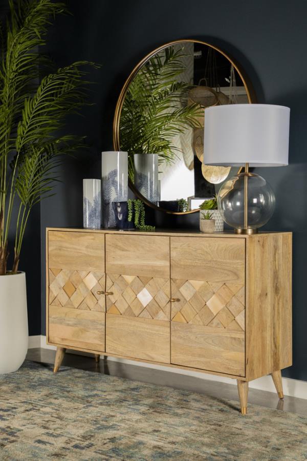 Alyssum - Checkered Pattern 3-Door Accent Cabinet - Natural