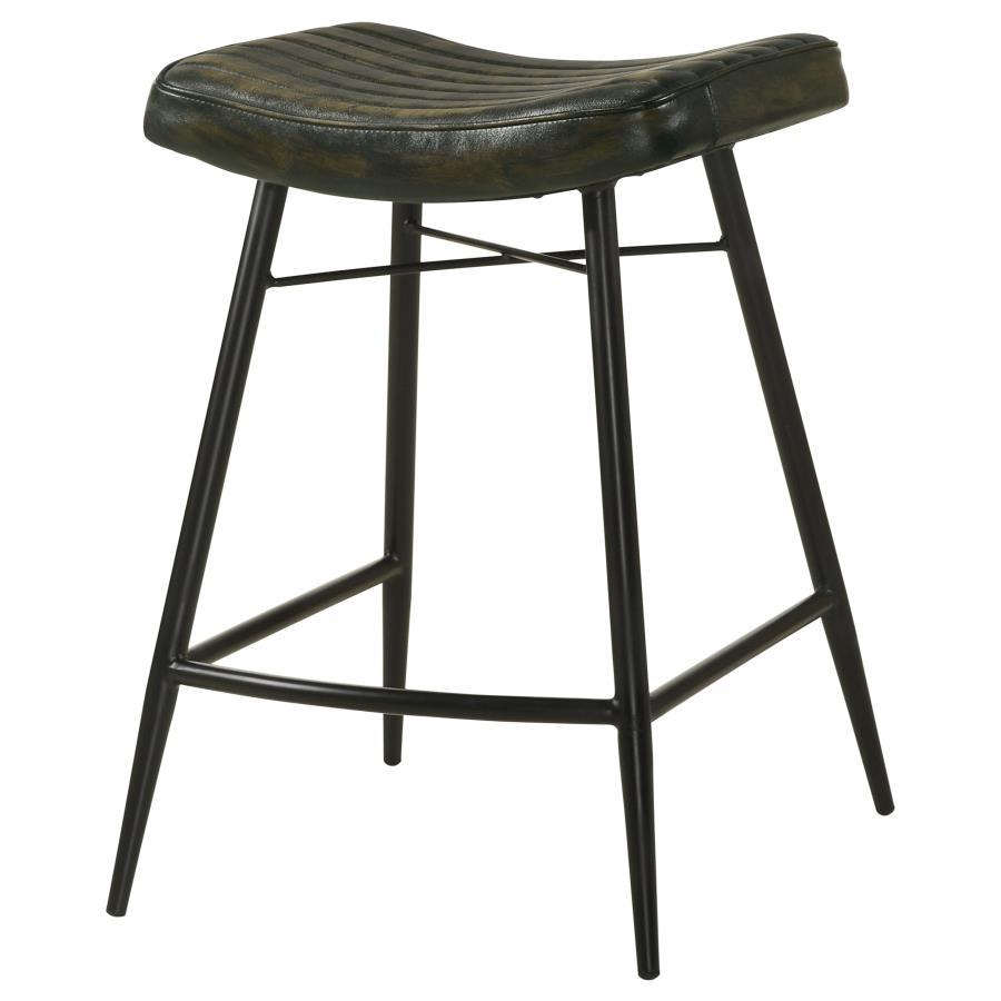 Bayu - Leather Upholstered Saddle Seat Backless Counter Height Stool (Set of 2) - Antique Espresso and Black