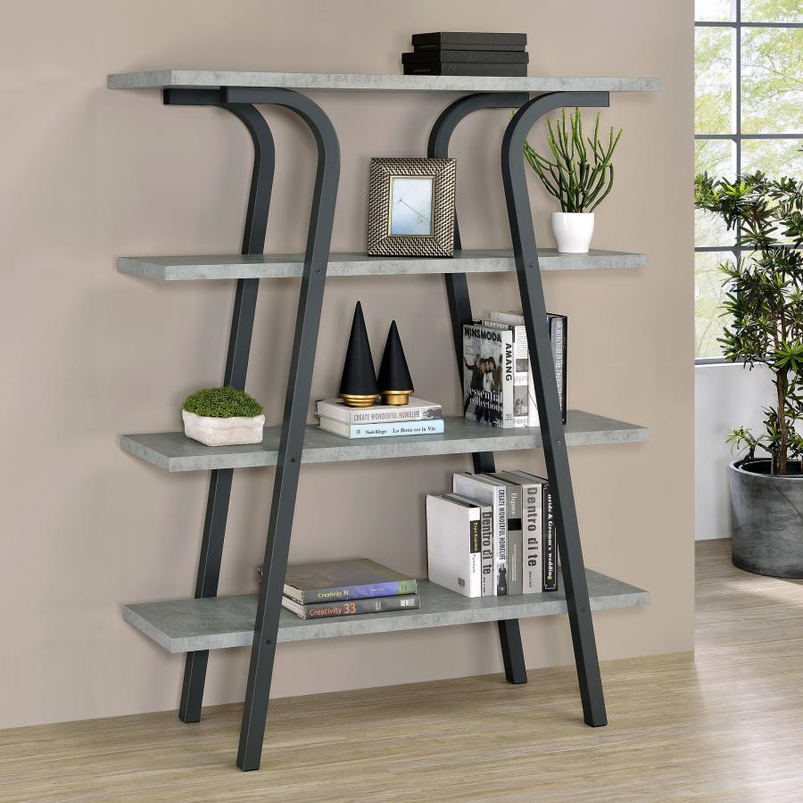 Tatum - 4-Tier Rectangular Bookcase - Cement and Gunmetal