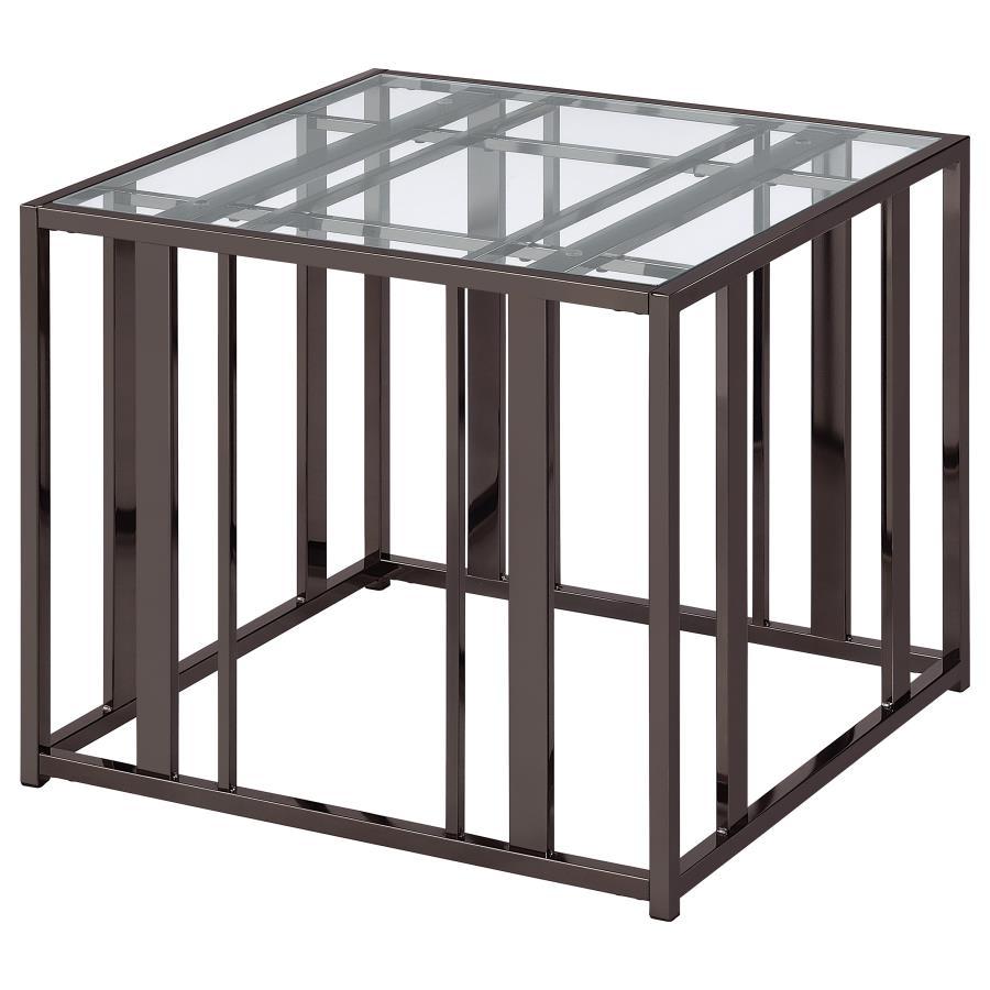 Adri - Rectangular Glass Top End Table - Clear and Black Nickel
