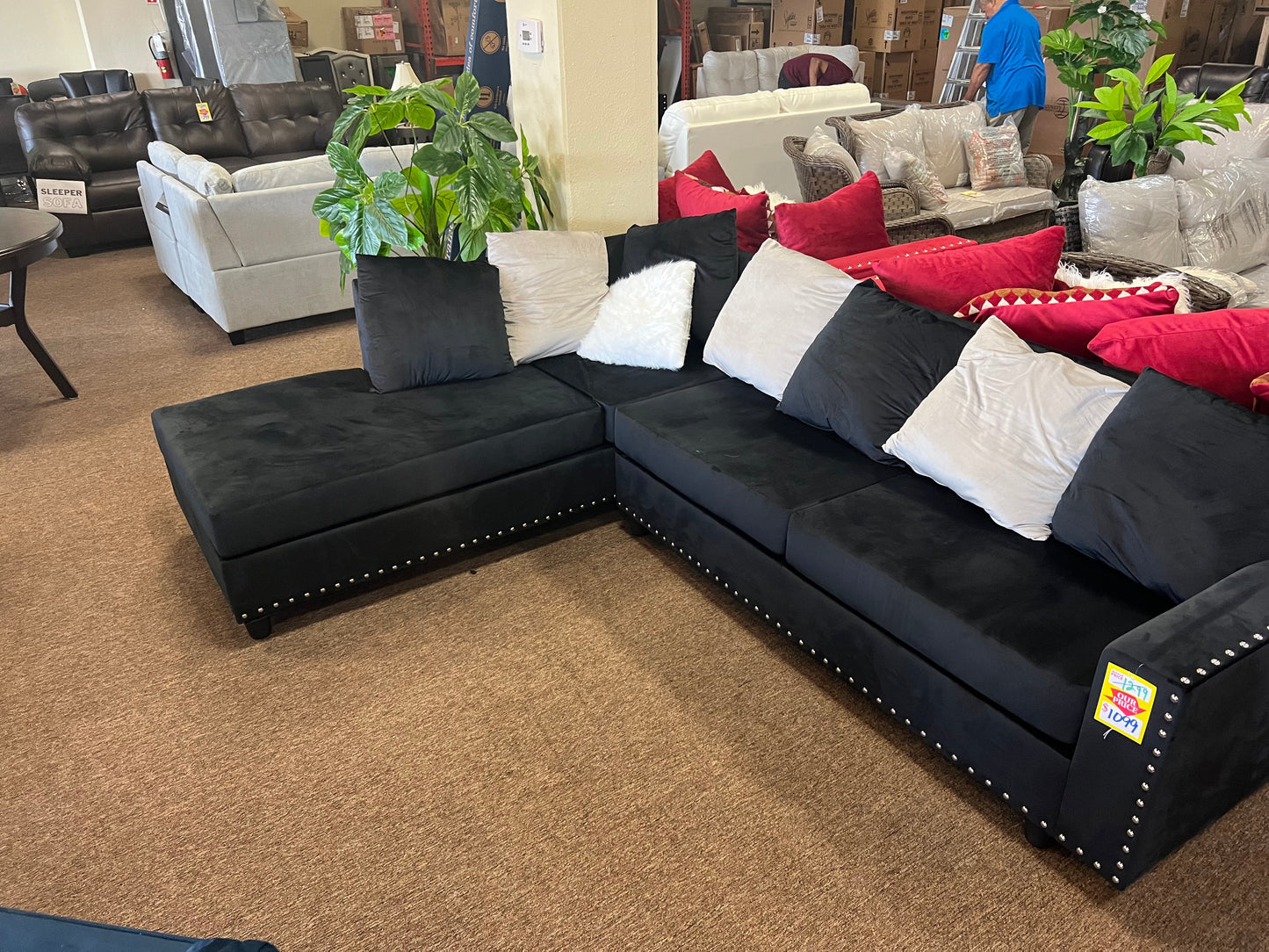 Black Racer Velvet Sectional