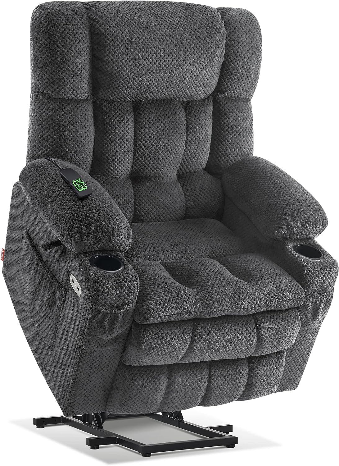 Electric Power Recliner Chair With Massage For Elderly, Remote Control Multi - Function Lifting, Timing, Cushion Heating Chair With Side Pocket - Dark Grey