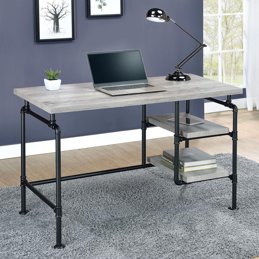Delray - 2-Tier Open Shelving Writing Desk - Grey Driftwood and Black