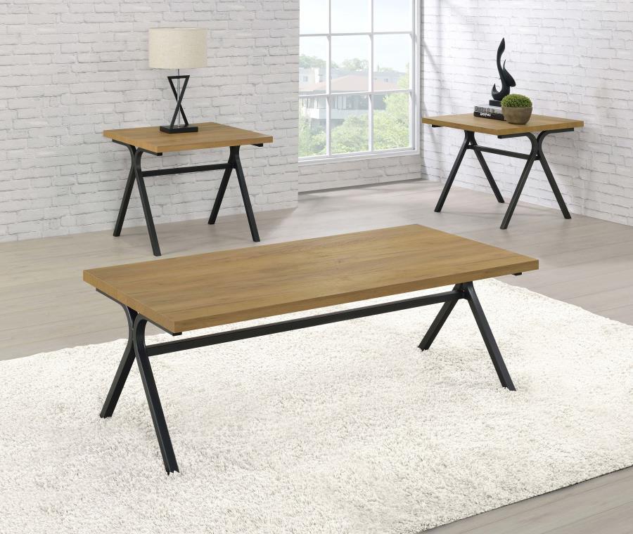 Colmar - 3-Piece Trestle Occasional Table Set - Golden Oak and Gunmetal