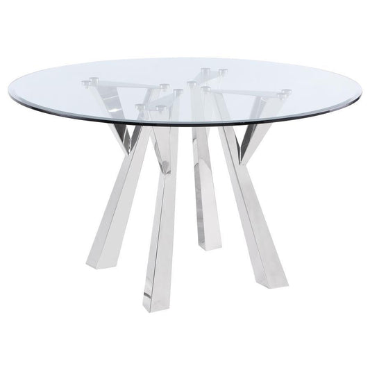 Alaia - Round Glass Top Dining Table - Clear and Chrome