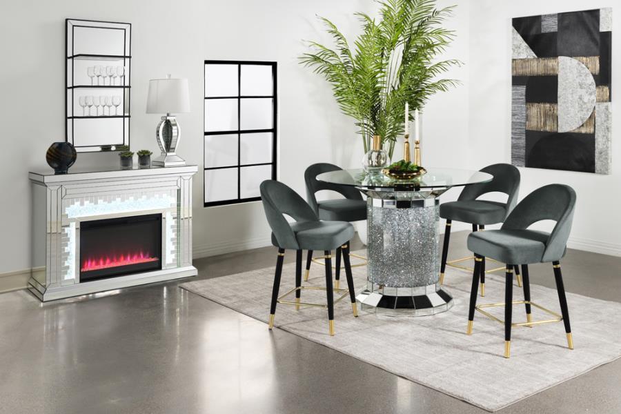 Ellie - 5-Piece Pedestal Counter Height Dining Room Set - Mirror and Grey
