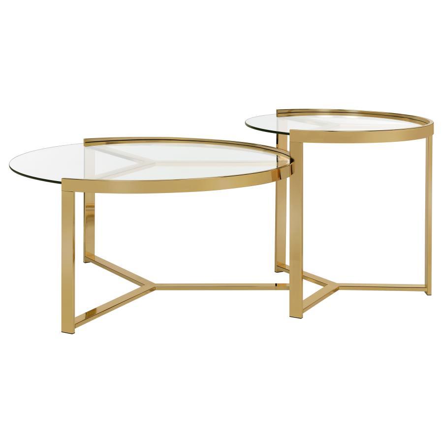 Delia - 2-Piece Round Nesting Table - Clear and Gold