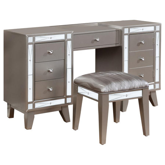 Leighton - Vanity Desk and Stool - Metallic Mercury