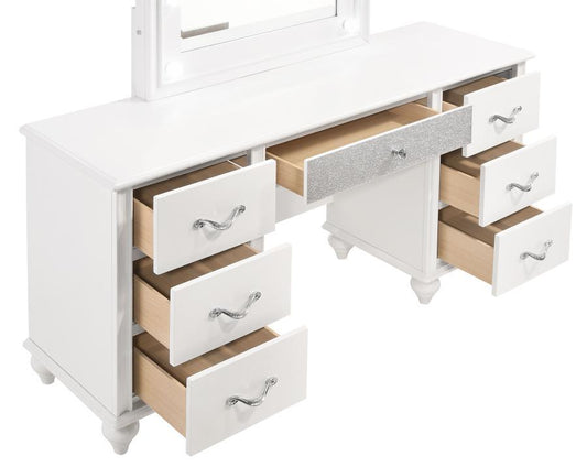 Barzini - 7-Drawer Vanity Desk With Lighted Mirror - White