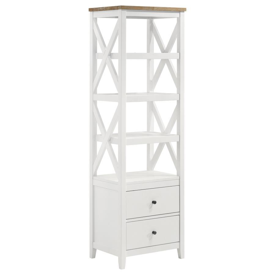 Angela - 4-Shelf Wooden Media Tower With Drawers - Brown and White