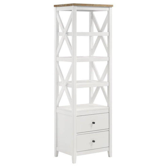 Angela - 4-Shelf Wooden Media Tower With Drawers - Brown and White