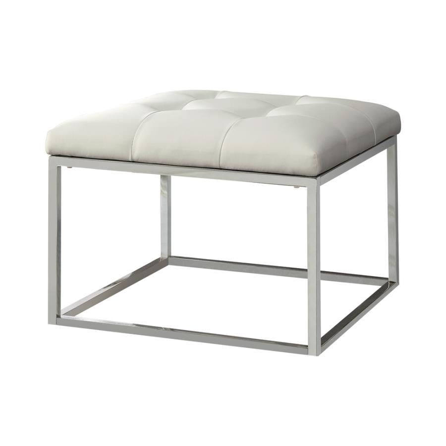 Swanson - Upholstered Tufted Ottoman - White and Chrome