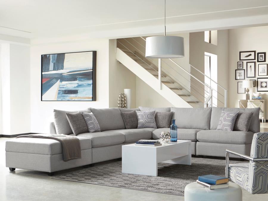 Cambria - 5-Piece Upholstered Modular Sectional - Grey - Fabric