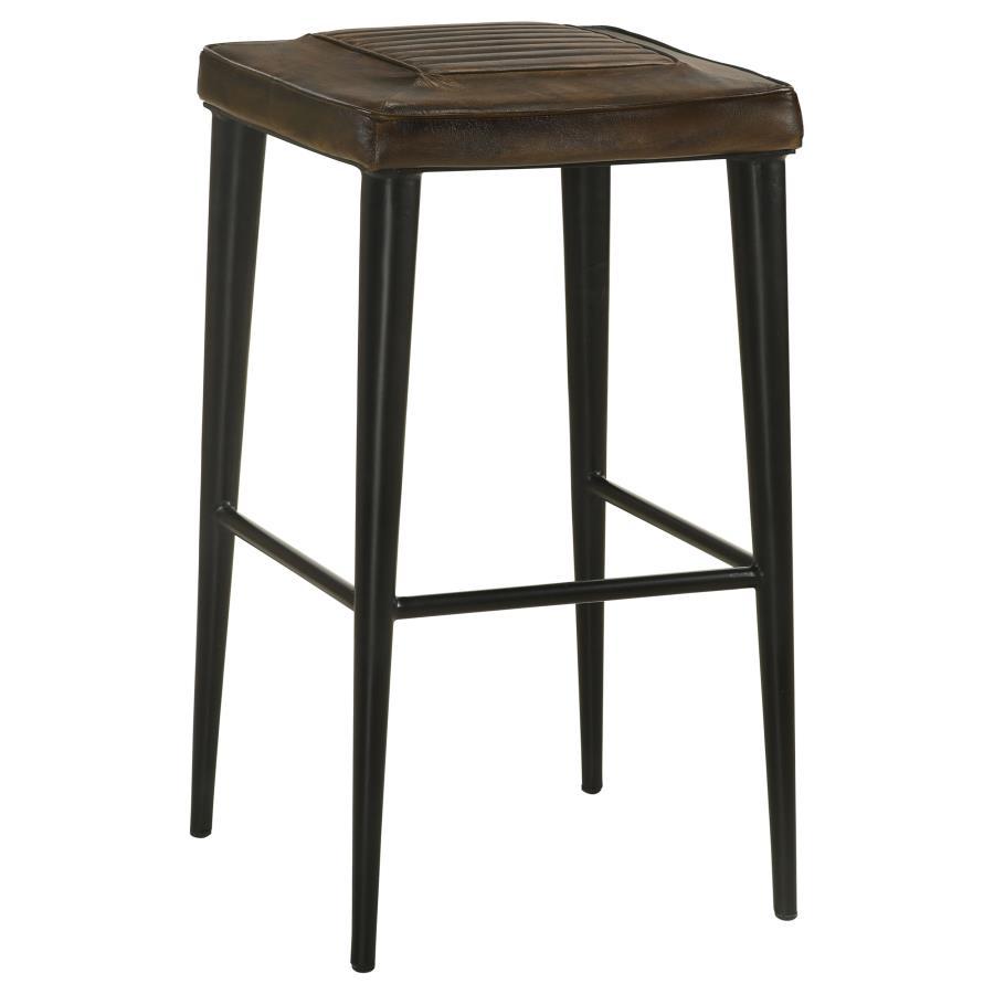 Alvaro - Leather Upholstered Backless Bar Stool (Set of 2) - Antique Brown and Black