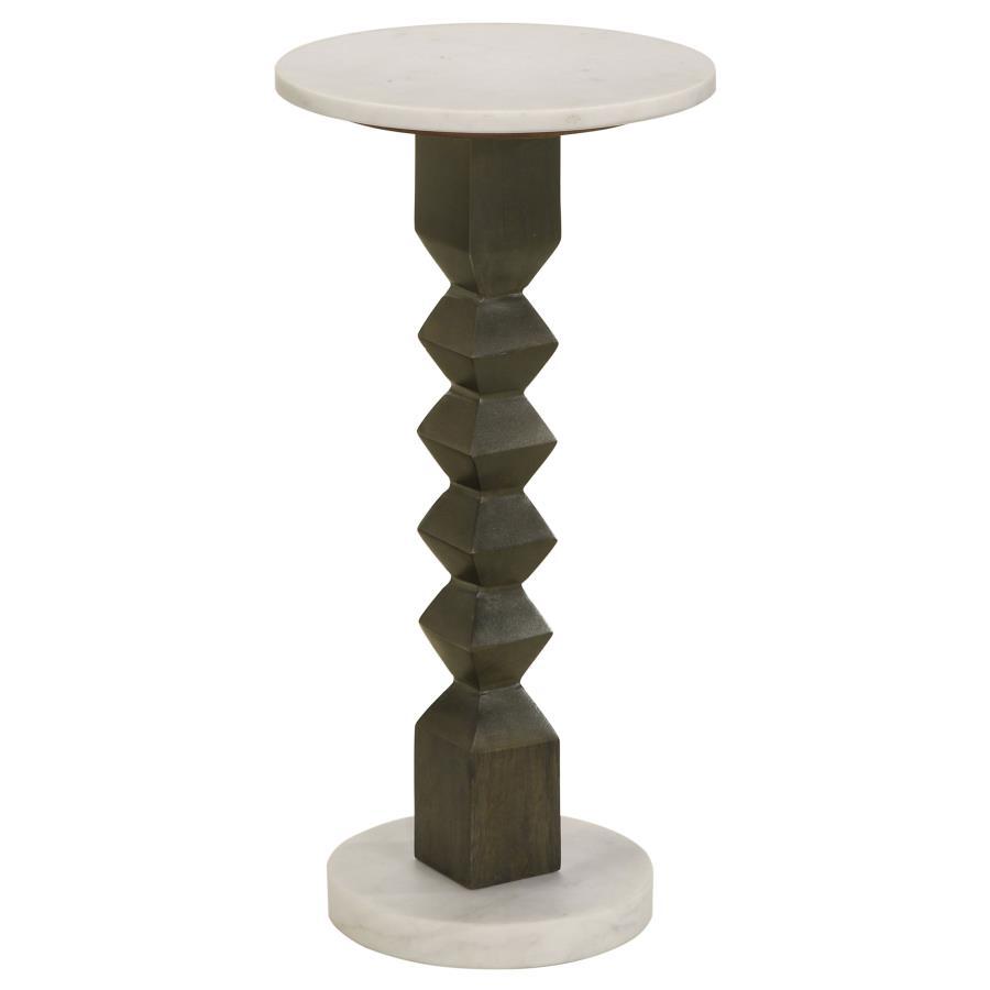 Colette - Round Marble Top Side Table - White and Dark Grey