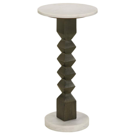 Colette - Round Marble Top Side Table - White and Dark Grey