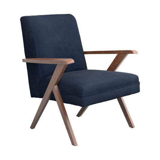 Cheryl - Wooden Arms Accent Chair - Dark Blue and Walnut