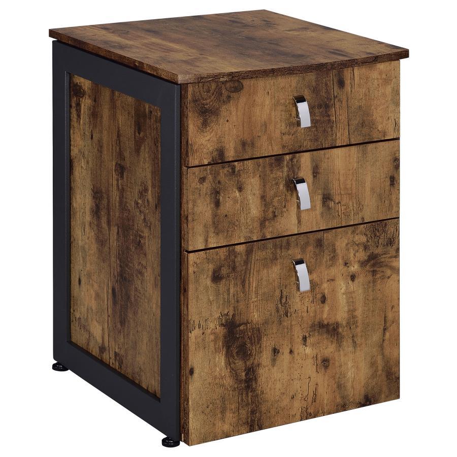 Estrella - 3-Drawer File Cabinet - Antique Nutmeg and Gunmetal