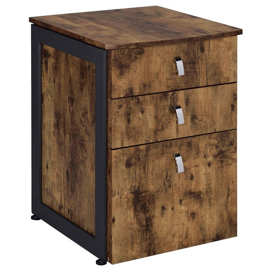 Estrella - 3-Drawer File Cabinet - Antique Nutmeg and Gunmetal