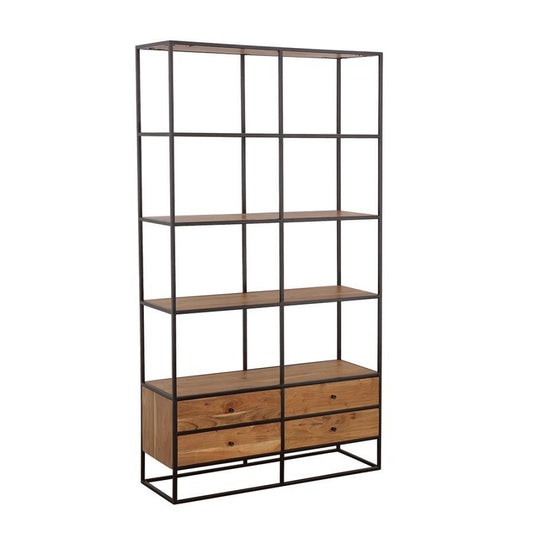 Belcroft - 4-Drawer Etagere - Natural Acacia and Black