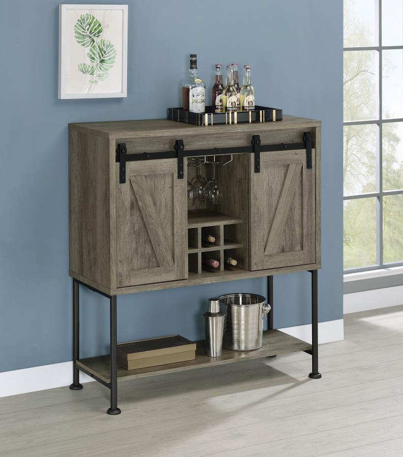 Claremont - Sliding Door Bar Cabinet With Lower Shelf - Grey Driftwood