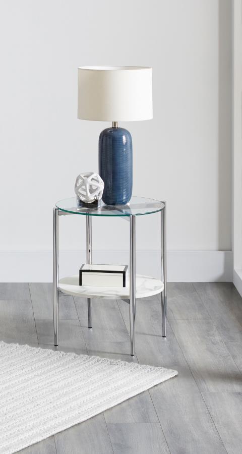 Cadee - Round Glass Top End Table - Clear and Chrome