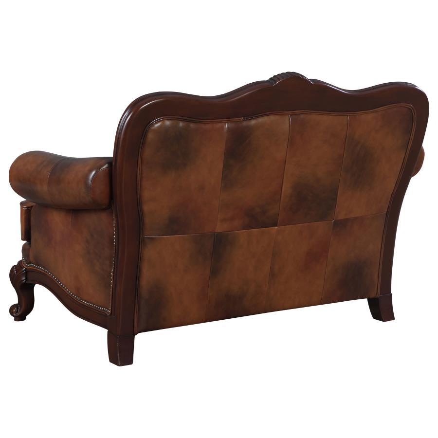 Victoria - Tufted Back Loveseat - Tri-Tone and Brown