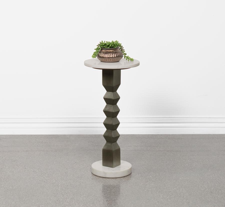 Colette - Round Marble Top Side Table - White and Dark Grey
