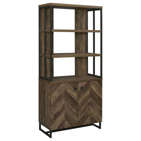 Millbrook - 2-Door Bookcase - Rustic Oak Herringbone and Gunmetal
