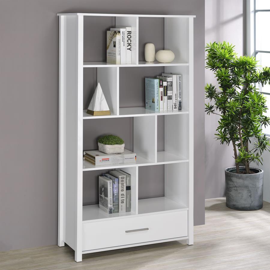 Dylan - Rectangular 8-Shelf Bookcase - High Gloss White