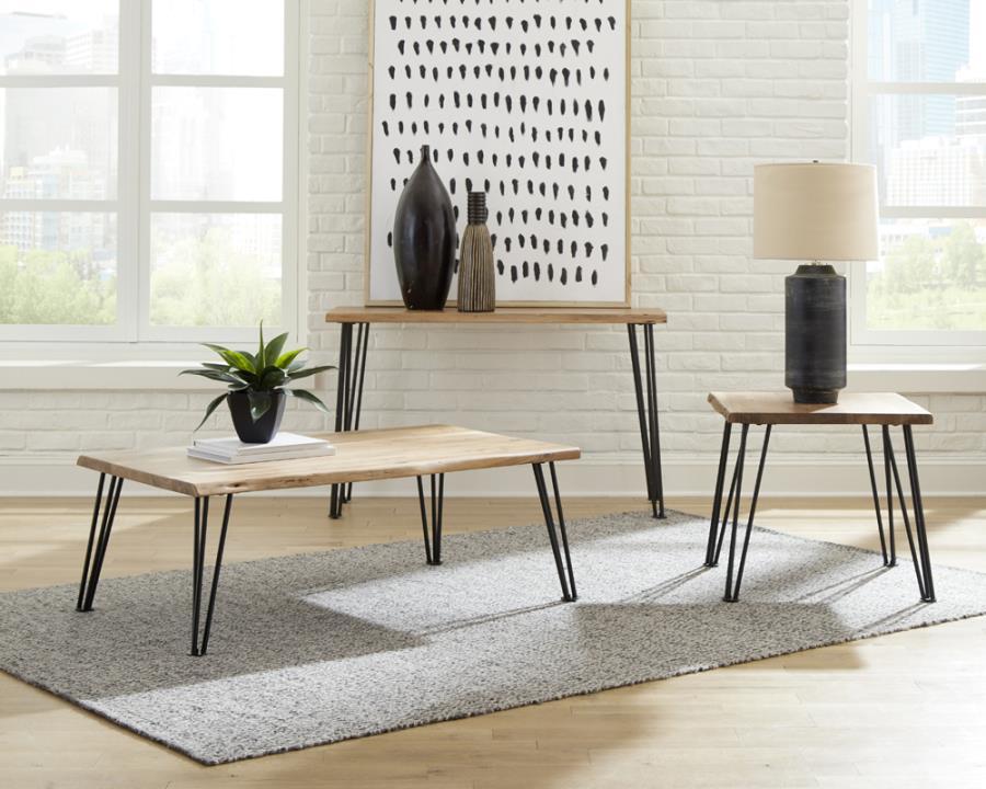 Zander - Coffee Table With Hairpin Leg - Natural and Matte Black