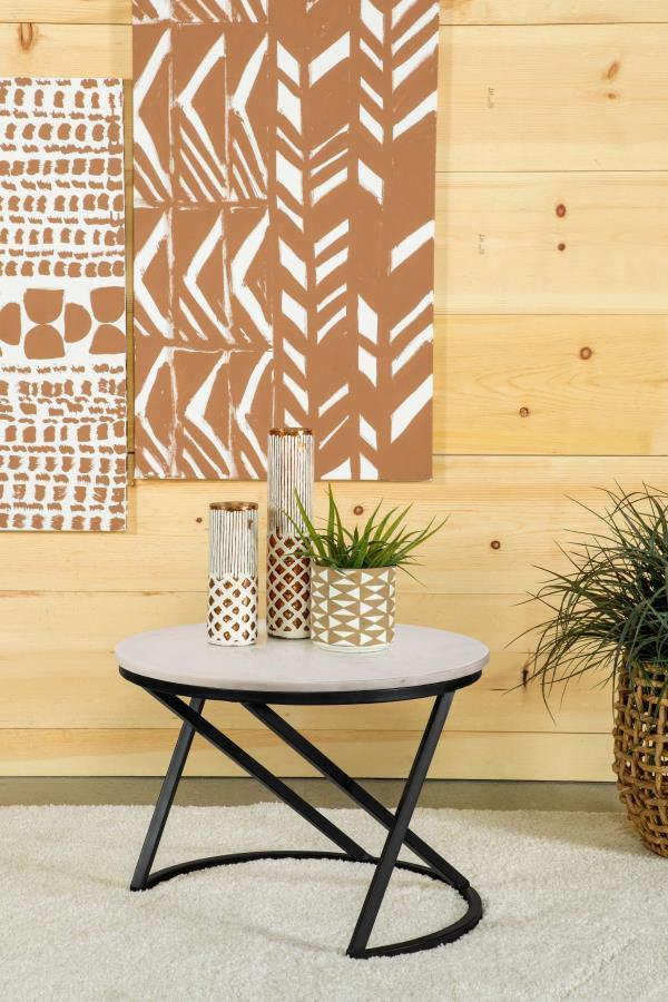 Miguel - Round Accent Table With Marble Top - White and Black