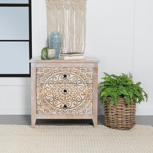Mariska - 3-Drawer Wooden Accent Cabinet - White Distressed