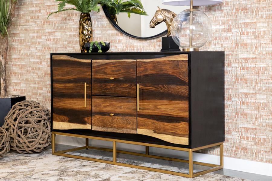 Zara - 2-Drawer Accent Cabinet - Black Walnut and Gold