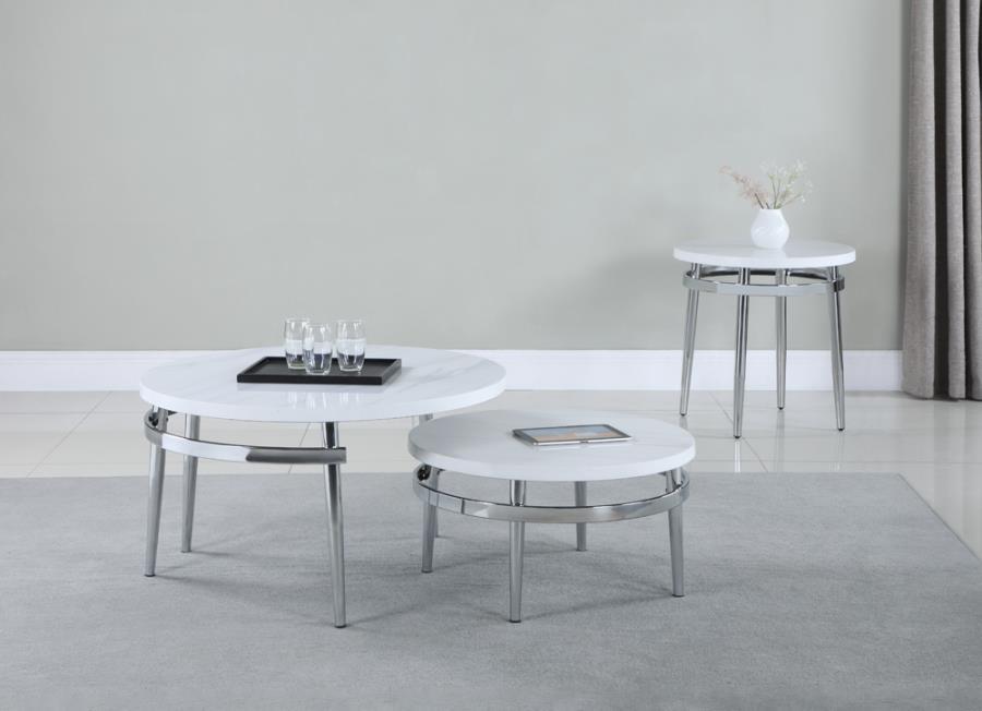 Avilla - Round End Table - White and Chrome