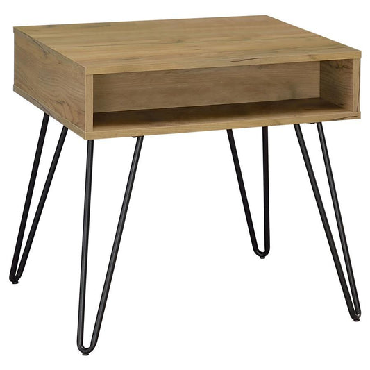 Fanning - Square End Table With Open Compartment - Golden Oak and Black