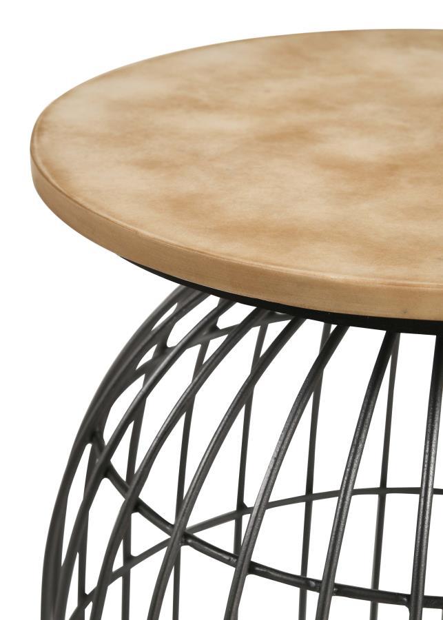 Bernardo - Round Accent Table With Bird Cage Base - Natural and Gunmetal