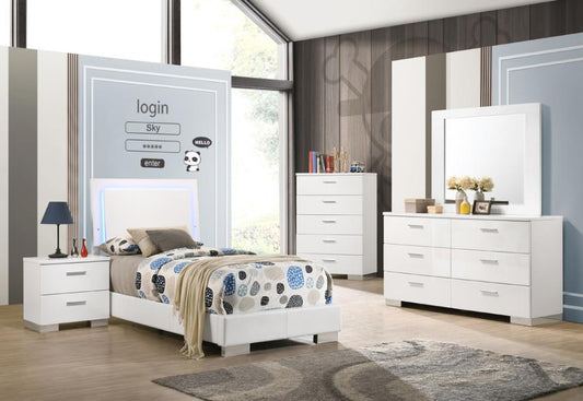 Felicity - 4-Piece Twin Bedroom Set With Led Headboard - Glossy White