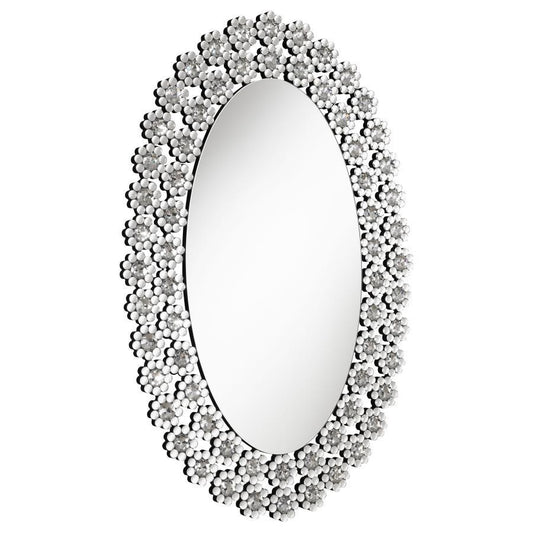 Colleen - Oval Wall Mirror With Faux Crystal Blossoms