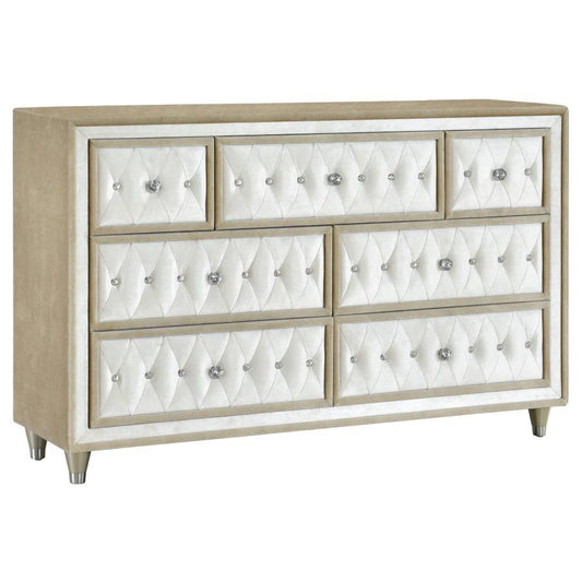 Antonella - 7-Drawer Upholstered Dresser - Ivory and Camel