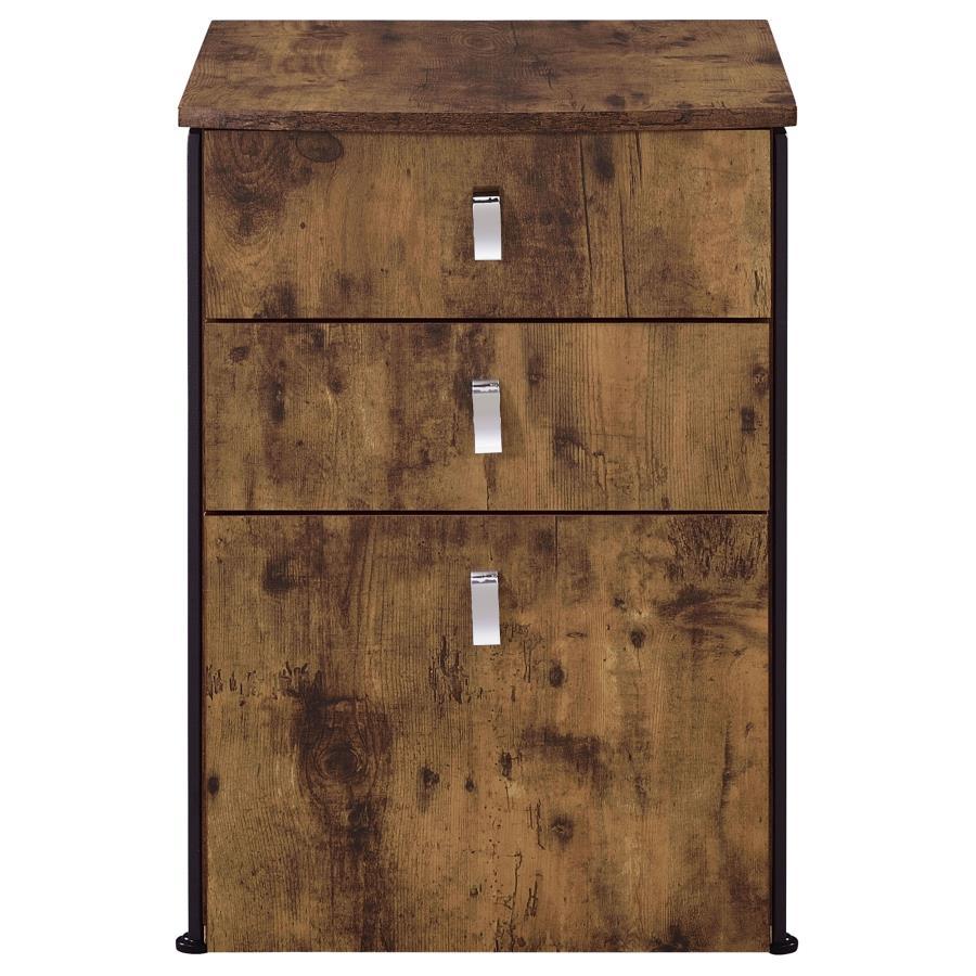 Estrella - 3-Drawer File Cabinet - Antique Nutmeg and Gunmetal