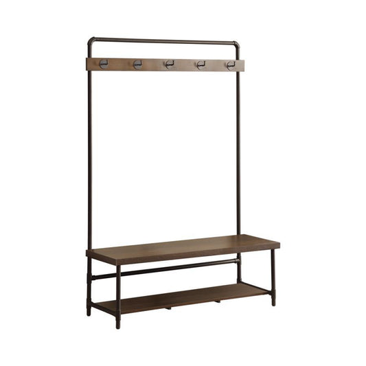 Alise - Hall Tree With 5 Coat Hooks - Chestnut and Dark Bronze