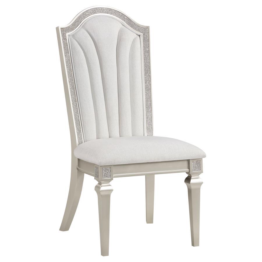 Evangeline - Upholstered Dining Side Chair With Faux Diamond Trim (Set of 2) - Ivory and Silver Oak