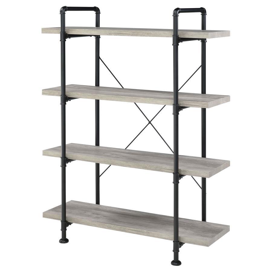 Delray - 4-Tier Open Shelving Bookcase - Grey Driftwood and Black